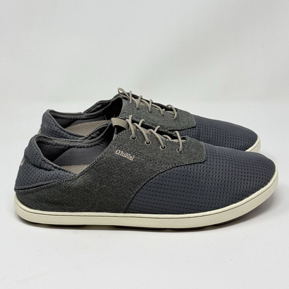OluKai Nohea Moku Shoes Mens 9.5 Charcoal Gray Mesh Casual Slip On Sneakers
